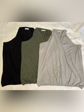 🖤💚🩶 NWOT 3 Pack of Zenana Buttery-soft Draped Sleeveless Top 2X